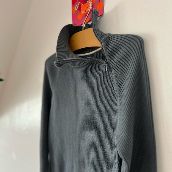 VTG 70s XS/S French blue turtleneck w/ side zip cream stripe no label - Picture 4 of 8